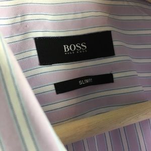 Boss Hugo Boss Pink Stripe Mens Dress Shirt, 16